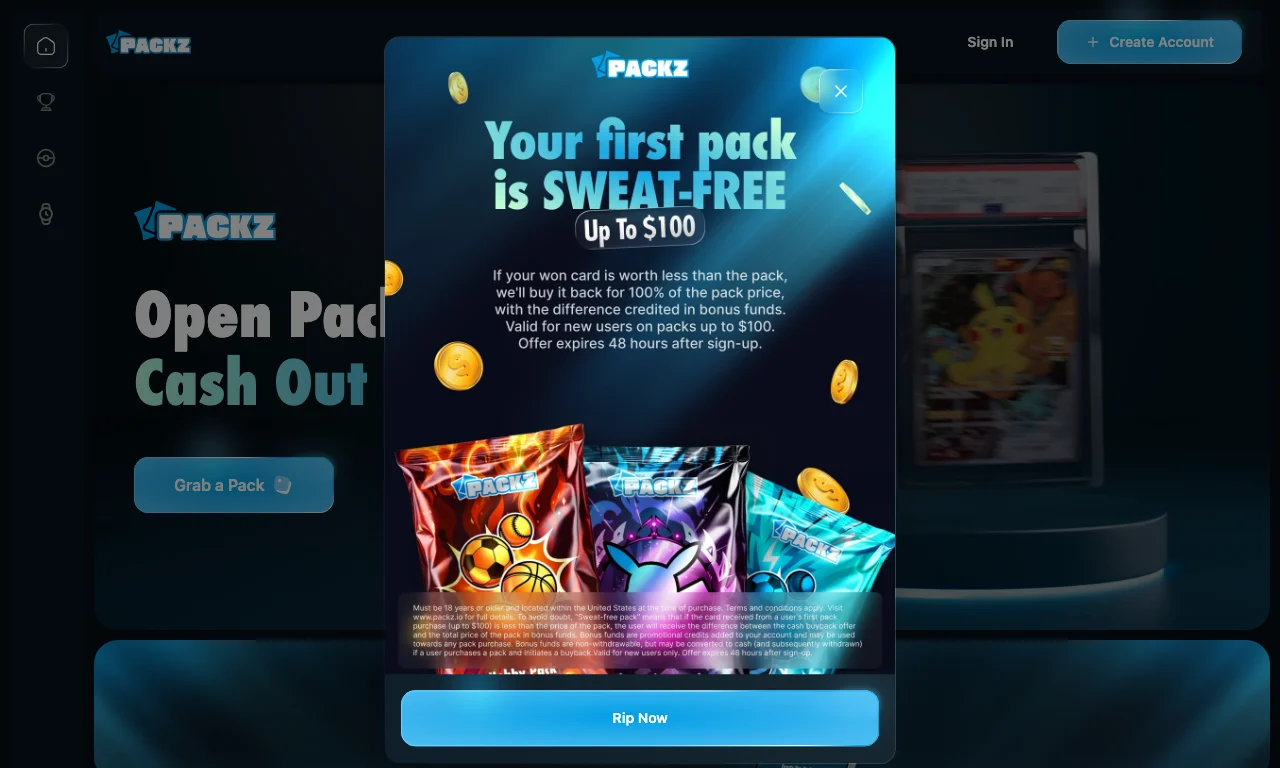 Packzの初回特典の告知。注記に購入時点で米国内にいることが条件と書かれている