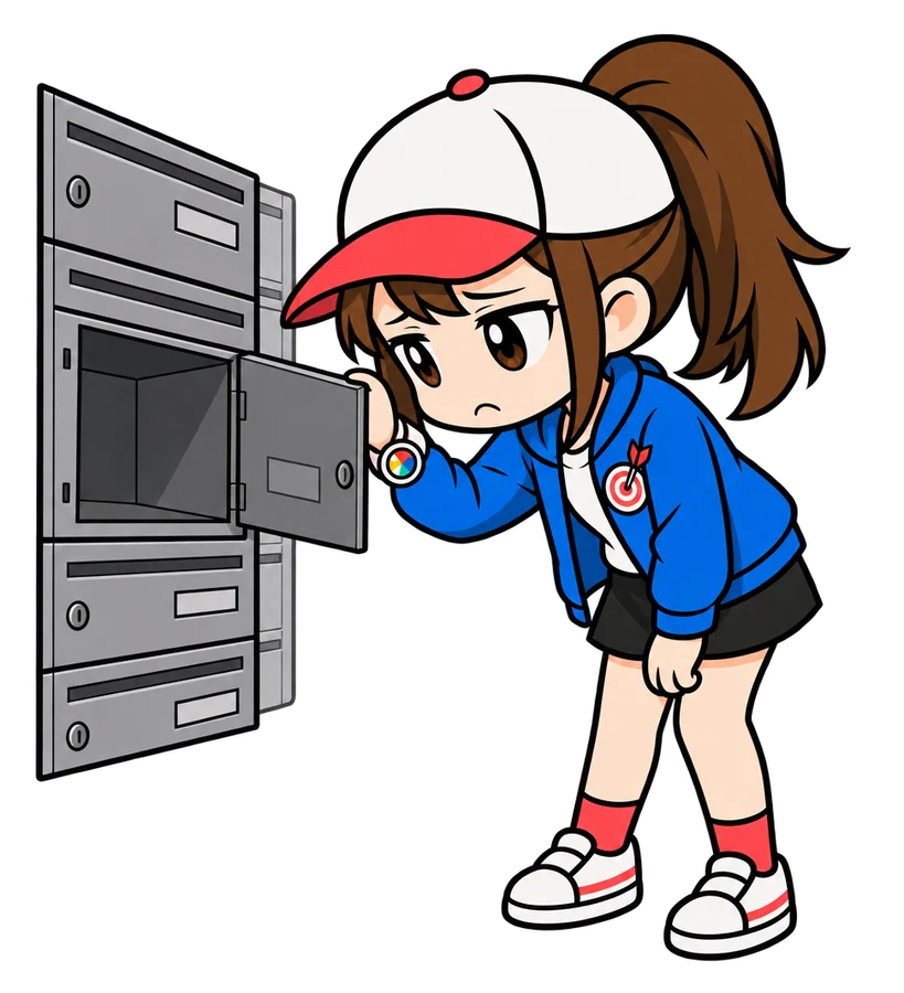 郵便受けを開けたが中が空で、肩を落とすキャラクターのイラスト